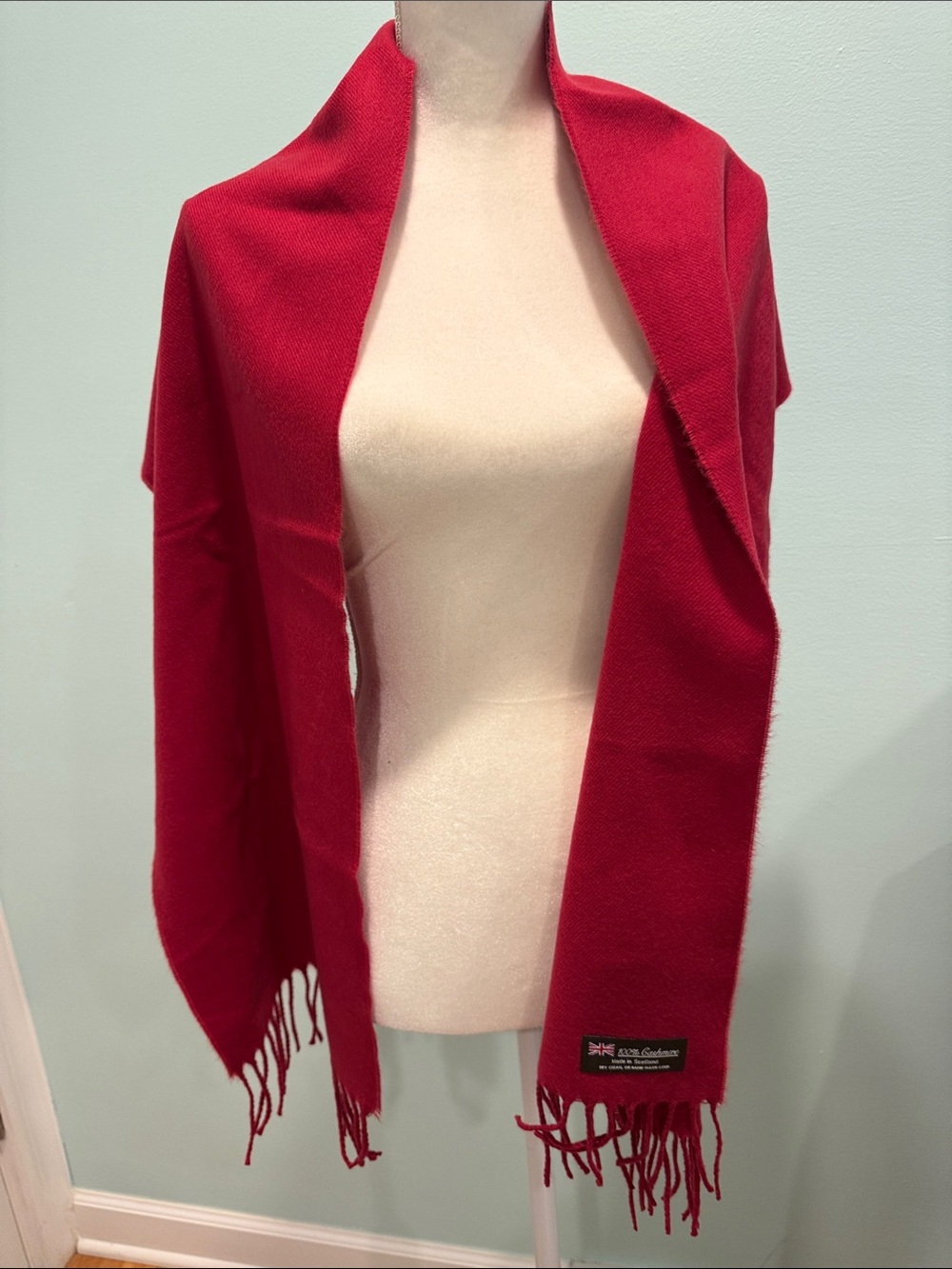 Cashmere Scotland New Red Classic Fringe Scarf - Unbranded